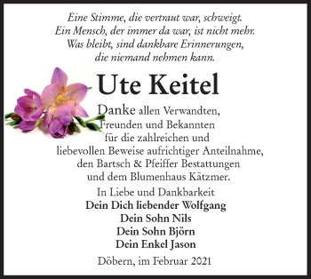 Traueranzeige von Ute Keitel von lausitzer_rundschau