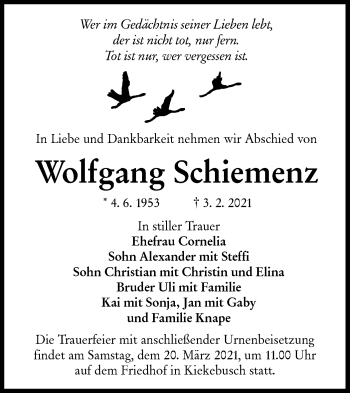 Traueranzeige von Wolfgang Schiemenz von lausitzer_rundschau