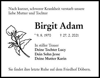 Traueranzeige von Birgit Adam von lausitzer_rundschau
