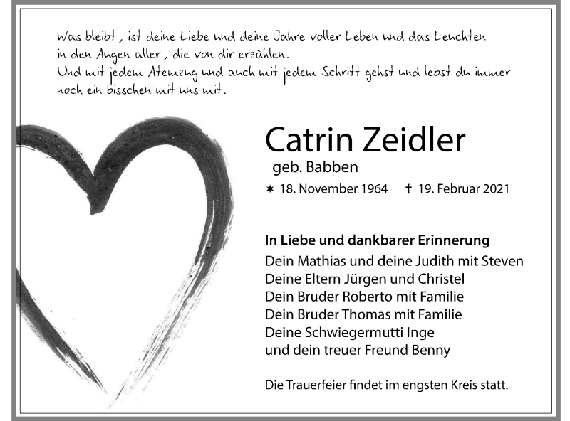  Traueranzeige für Catrin Zeidler vom 06.03.2021 aus lausitzer_rundschau