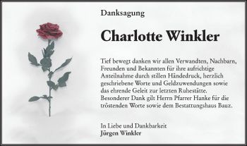 Traueranzeige von Charlotte Winkler von lausitzer_rundschau