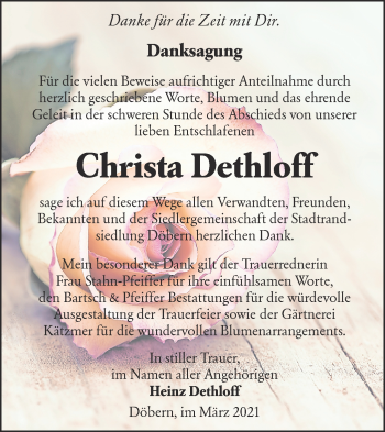 Traueranzeige von Christa Dethloff von lausitzer_rundschau
