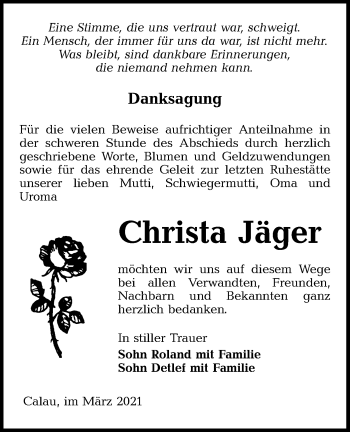 Traueranzeige von Christa Jäger von lausitzer_rundschau