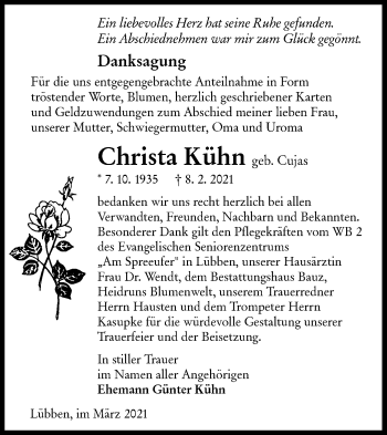 Traueranzeige von Christa Kühn von lausitzer_rundschau