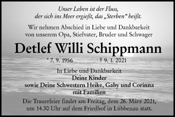 Traueranzeige von Detlef Willi Schippmann von lausitzer_rundschau