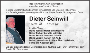 Traueranzeige von Dieter Seinwill von lausitzer_rundschau