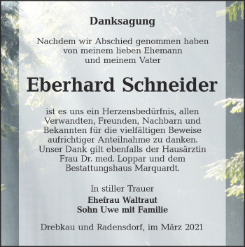 Traueranzeige von Eberhard Schneider von lausitzer_rundschau