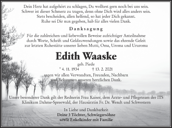 Traueranzeige von Edith Waaske von lausitzer_rundschau