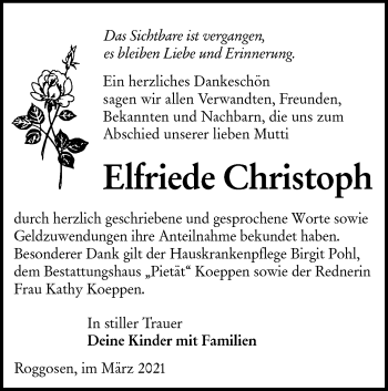 Traueranzeige von Elfriede Christoph von lausitzer_rundschau