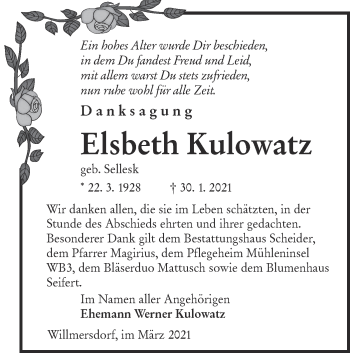 Traueranzeige von Elsbeth Kulowatz von lausitzer_rundschau