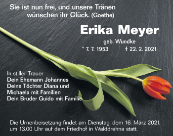 Traueranzeige von Erika Meyer von lausitzer_rundschau