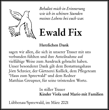 Traueranzeige von Ewald Fix von lausitzer_rundschau