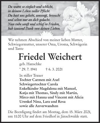 Traueranzeige von Friedel Weichert von lausitzer_rundschau