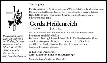 Traueranzeige von Gerda Heidenreich von lausitzer_rundschau