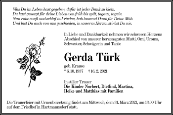 Traueranzeige von Gerda Türk von lausitzer_rundschau