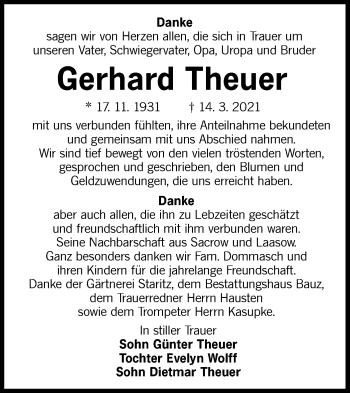 Traueranzeige von Gerhard Theuer von lausitzer_rundschau