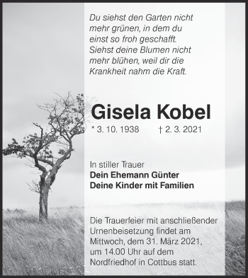 Traueranzeige von Gisela Kobel von lausitzer_rundschau