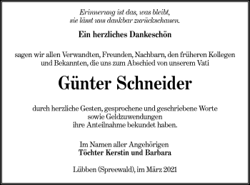 Traueranzeige von Günter Schneider von lausitzer_rundschau
