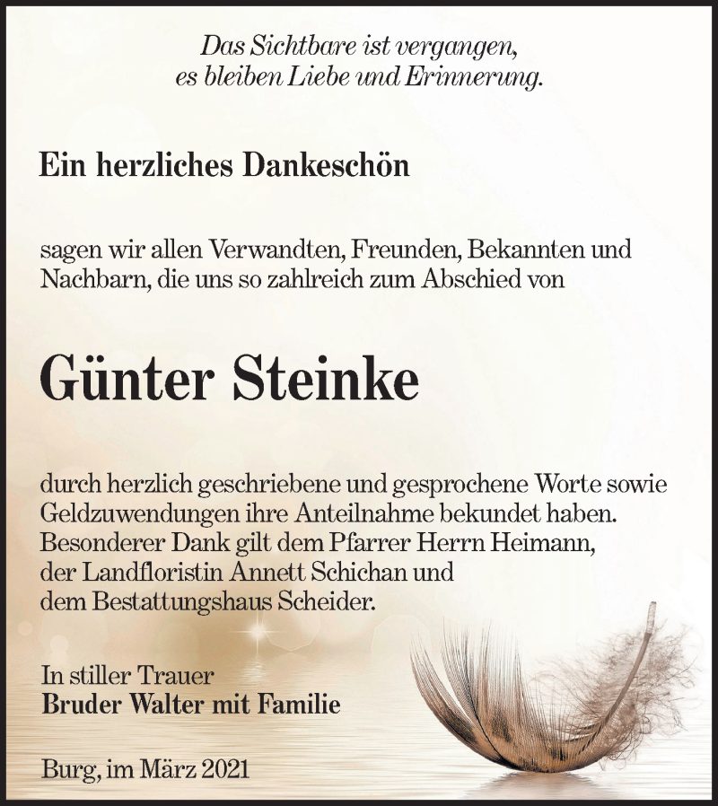  Traueranzeige für Günter Steinke vom 06.03.2021 aus lausitzer_rundschau