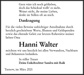 Traueranzeige von Hanni Walter von lausitzer_rundschau