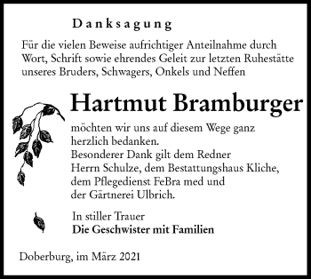 Traueranzeige von Hartmut Bramburger von lausitzer_rundschau