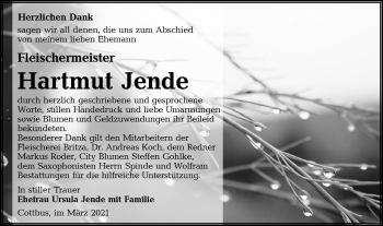 Traueranzeige von Hartmut Jende von lausitzer_rundschau