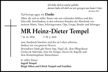 Traueranzeige von Heinz-Dieter Tempel von lausitzer_rundschau