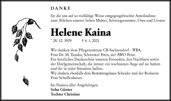 Traueranzeige von Helene Kaina von lausitzer_rundschau