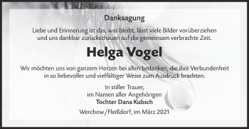 Traueranzeige von Helga Vogel von lausitzer_rundschau