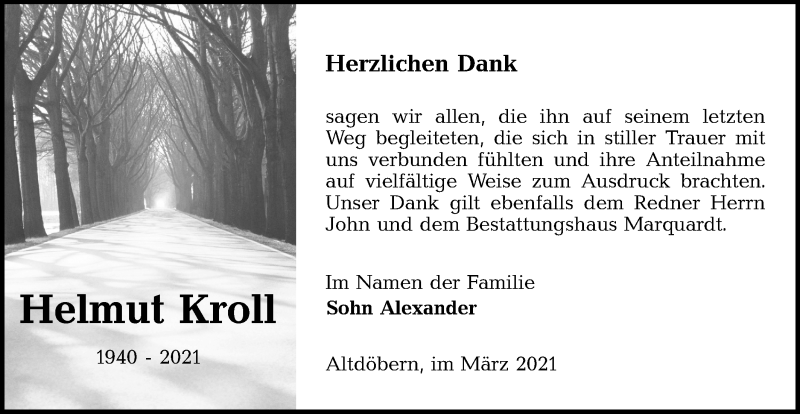  Traueranzeige für Helmut Kroll vom 13.03.2021 aus lausitzer_rundschau