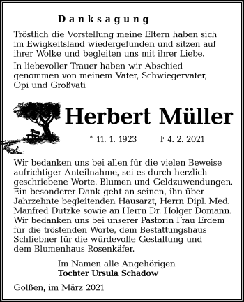 Traueranzeige von Herbert Müller von lausitzer_rundschau