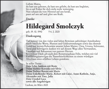Traueranzeige von Hildegard Smolczyk von lausitzer_rundschau