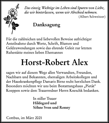 Traueranzeige von Horst-Robert Alex von lausitzer_rundschau