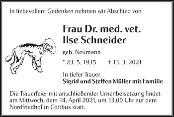 Traueranzeige von Ilse Schneider von lausitzer_rundschau