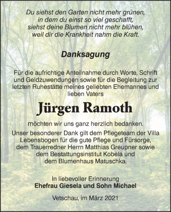 Traueranzeige von Jürgen Ramoth von lausitzer_rundschau