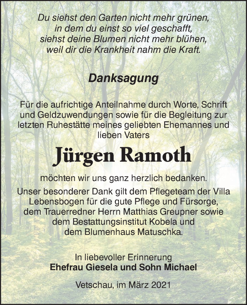 Traueranzeige für Jürgen Ramoth vom 27.03.2021 aus lausitzer_rundschau