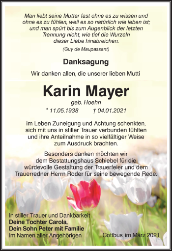 Traueranzeige von Karin Mayer von lausitzer_rundschau