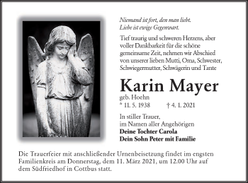 Traueranzeige von Karin Mayer von lausitzer_rundschau