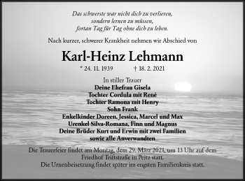 Traueranzeige von Karl-Heinz Lehmann von lausitzer_rundschau