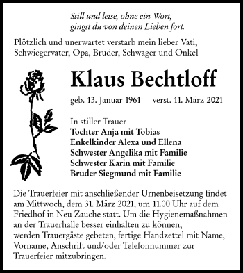Traueranzeige von Klaus Bechtloff von lausitzer_rundschau