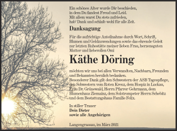 Traueranzeige von Käthe Döring von lausitzer_rundschau