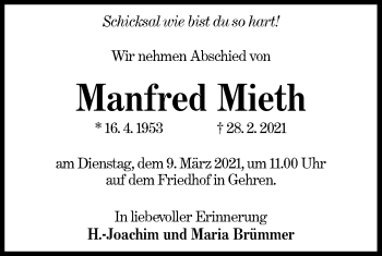 Traueranzeige von Manfred Mieth von lausitzer_rundschau