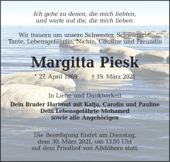 Traueranzeige von Margitta Piesk von lausitzer_rundschau