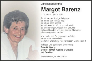 Traueranzeige von Margot Barenz von lausitzer_rundschau