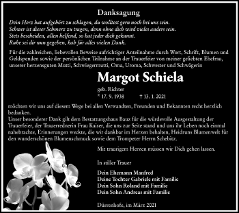 Traueranzeige von Margot Schiela von lausitzer_rundschau