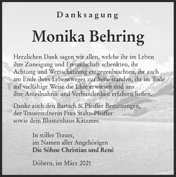 Traueranzeige von Monika Behring von lausitzer_rundschau