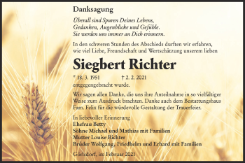 Traueranzeige von Siegbert Richter von lausitzer_rundschau
