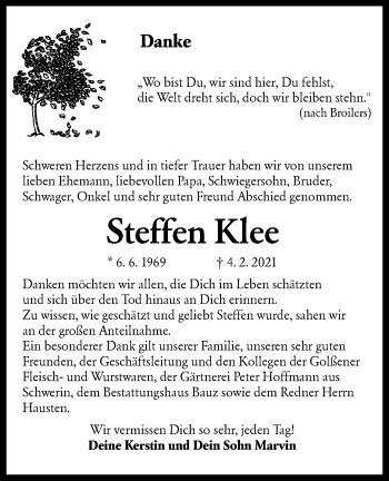 Traueranzeige von Steffen Klee von lausitzer_rundschau