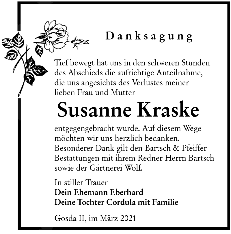  Traueranzeige für Susanne Kraske vom 20.03.2021 aus lausitzer_rundschau