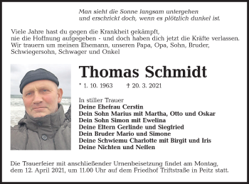 Traueranzeige von Thomas Schmidt von lausitzer_rundschau